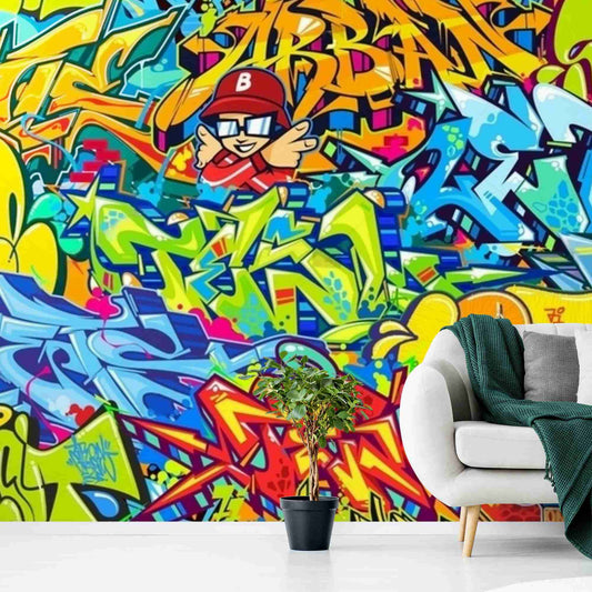 An image of a collection of wallpapers with a variety of urban graffiti designs in different colours and styles. The designs feature bold shapes, lines, lettering, and abstract elements, creating a unique and artistic look. The wallpapers are suitable for any space, adding a touch of urban and edgy vibe to the decor. They are perfect for those who appreciate street art and want to bring a piece of it into their homes or commercial spaces.