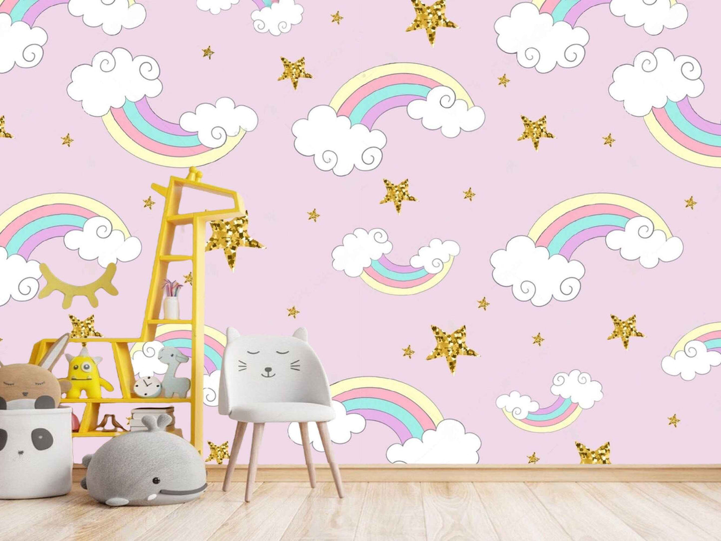 Whimsical rainbow wall decor in a girls' room, sparking imagination and creating a joyful ambiance.