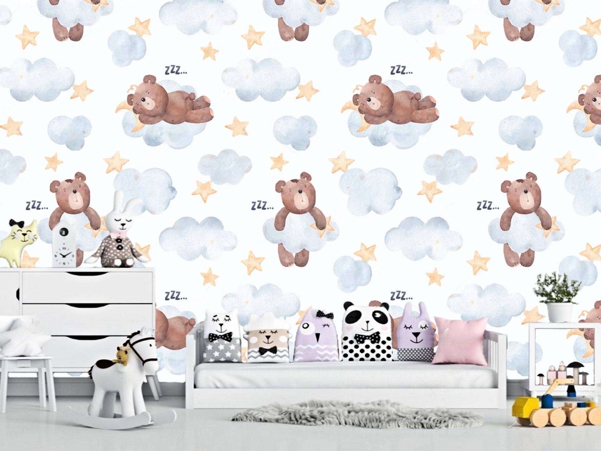 Whimsical teddy bear wall decor in a baby's room, adding a touch of joy and comfort.