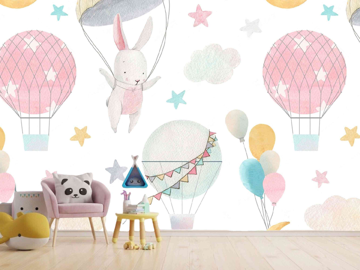 Whimsical Wall Art Rabbit Parachute