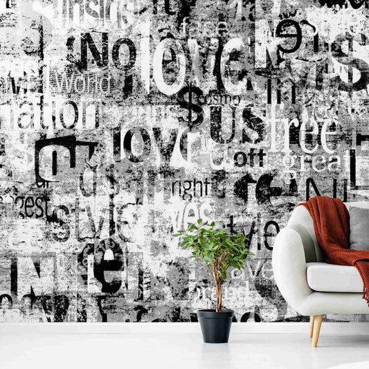 Dark graffiti wallpaper mural with bold colors and intricate details.