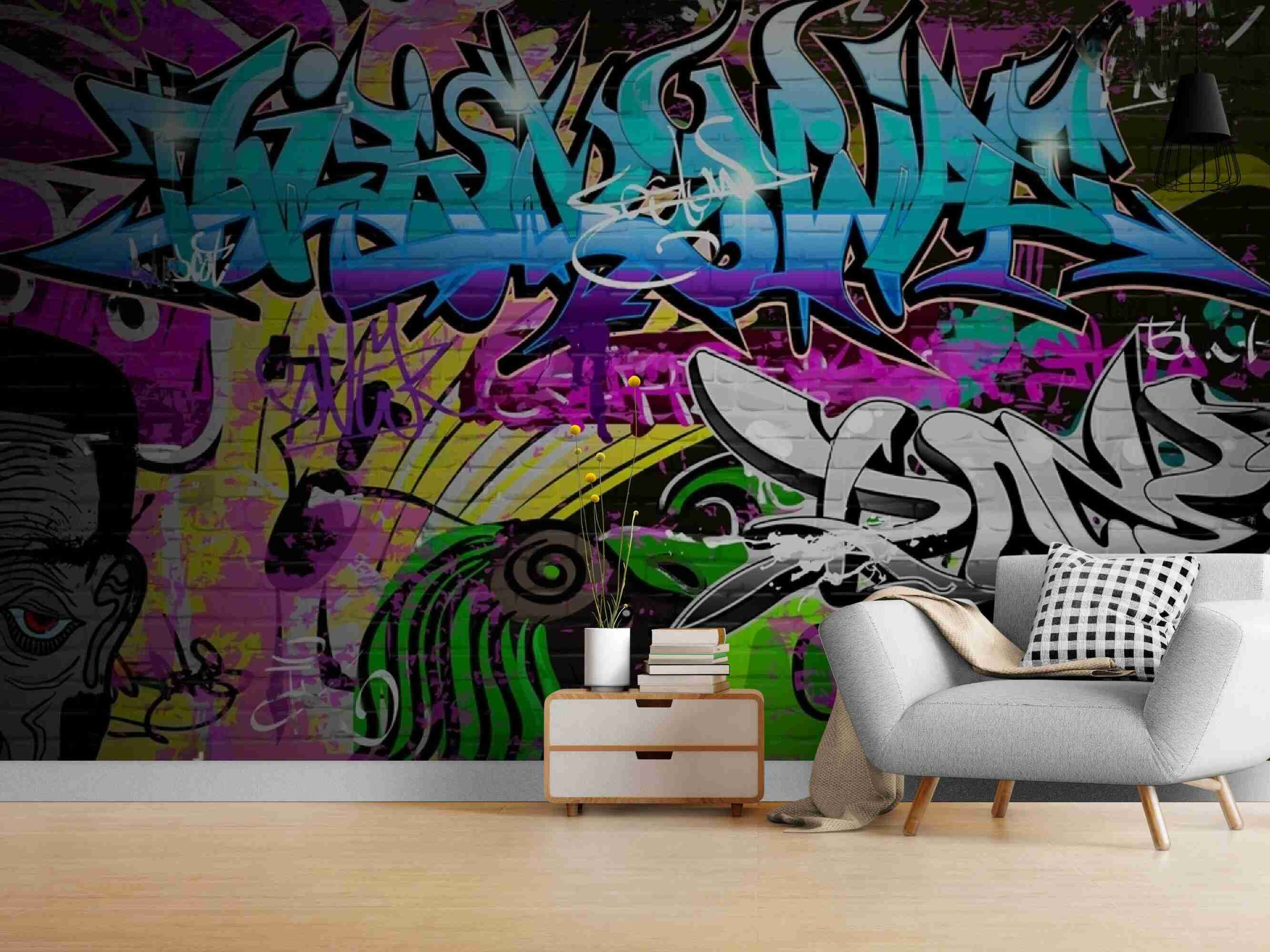 Street art Graffiti wallpaper mural - Urban accent wall decoration ...