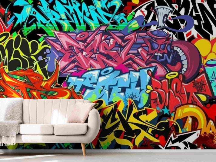 Colorful Graffiti Wallpaper Interior Design for AccentWallpapers ...