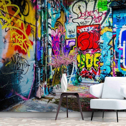 Urban steet art graffiti wallpaper with sel-adhesive vinyl wall covering for accent wall wallpapers